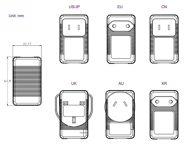 Fixed ac plug 5V USB charger adapters